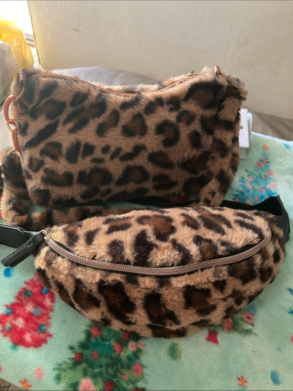 Source Unknown Faux Fur Leopard Mini Crossbody & Belt Bag Set - Brown/Black
